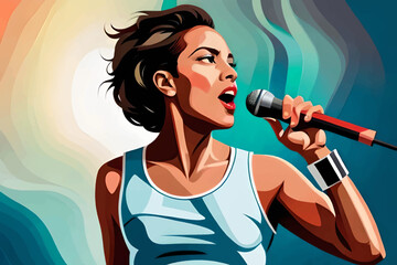 Music background. Singer with a microphone. Retro style. Pop Art.