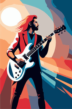 Music background. Rock musician with a guitar. Retro style. Pop Art.