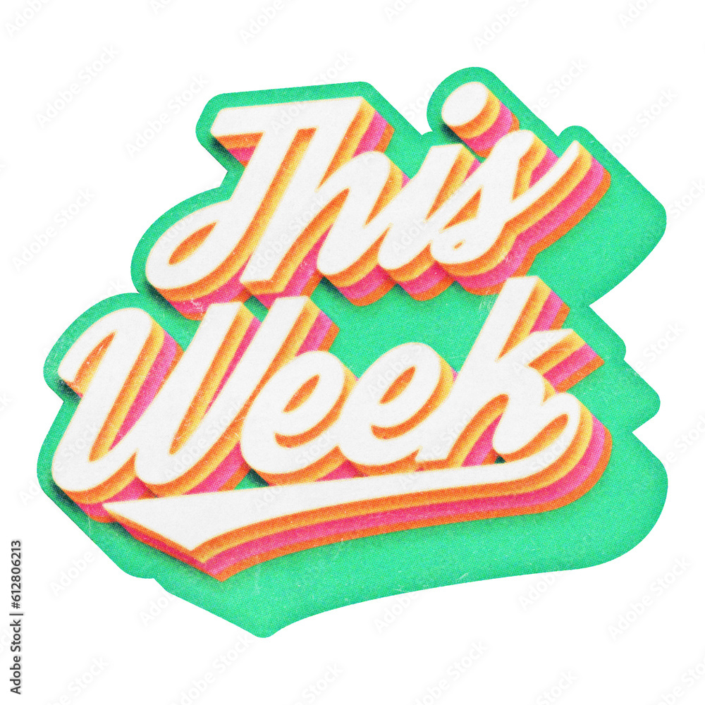 Poster words this week paper cut-out in retro three-dimensional script lettering style isolated on transpar