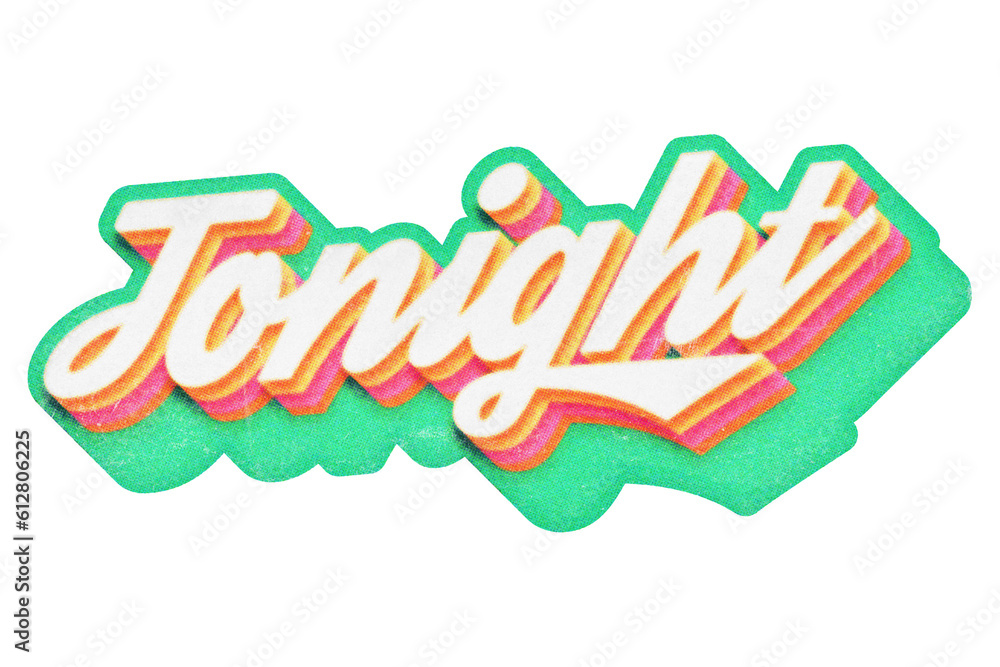 Poster word tonight paper cut-out in retro three-dimensional script lettering style isolated on transparent