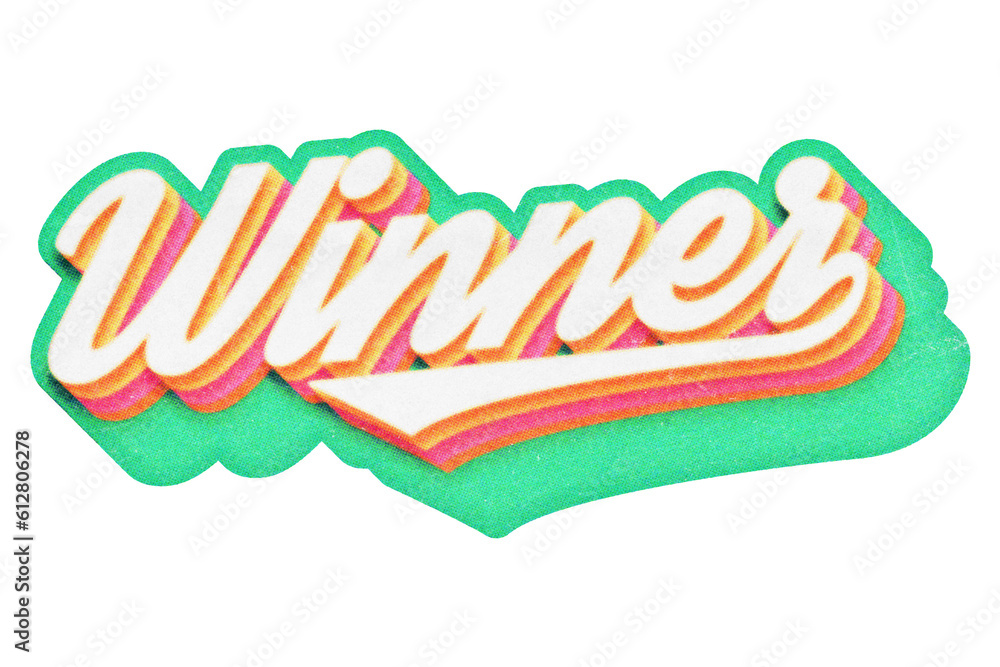 Poster word winner paper cut-out in retro three-dimensional script lettering style isolated on transparent 