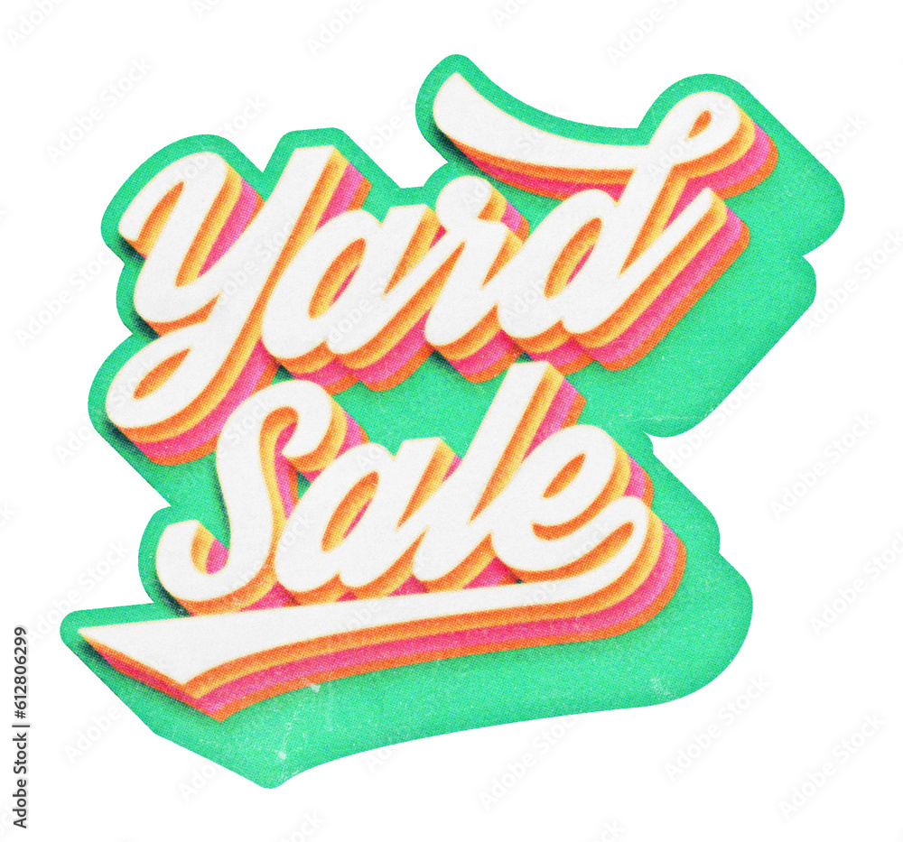 Poster words yard sale paper cut-out in retro three-dimensional script lettering style isolated on transpar