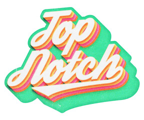 Words Top Notch paper cut-out in retro three-dimensional script lettering style isolated on transparent background