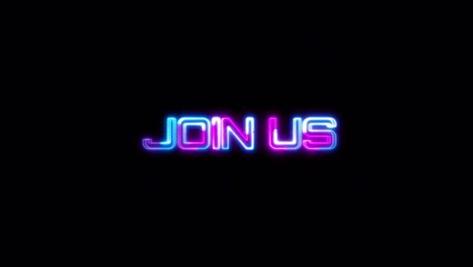 Loop Join Us blue pink neon text effect illustration on Black Background. Element for Isolated transparent video animation text with alpha channel using Quick time prores 444 - Powered by Adobe