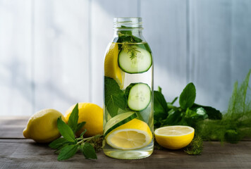 Refreshing cucumber water with lemon and mint - AI Generated
