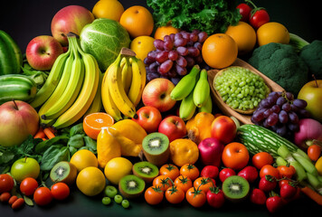 Fototapeta na wymiar A table of fresh fruit and vegetables - AI Generated