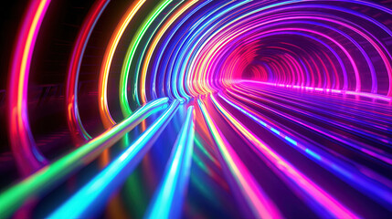 Abstract colorful neon tube tunnel