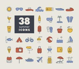 Summer vector isolated icons set. Summertime sign