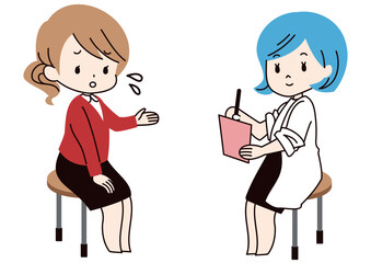 症状を訴える女性と聞く医師