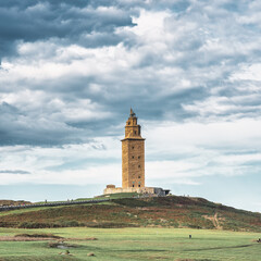 Fototapeta na wymiar Photo of the Tower of Hercules in A Coruña on a cloudy day