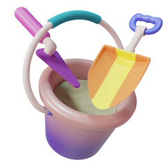 3d colorful bucket and shovels with high quality render image