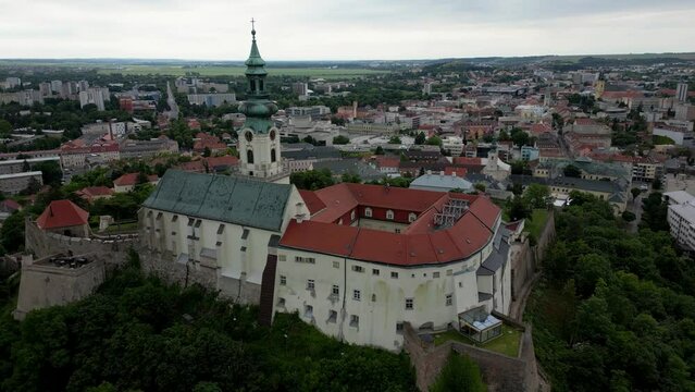 Historic monument, Nitra Castle overseeing the city of Nitra, landscape, 4k
