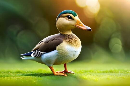 A young cute little mallard duck. Isolated. (AI-generated fictional illustration)