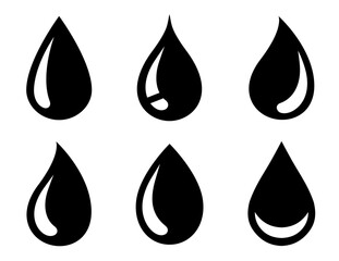 black drop and droplet set silhouettes icons