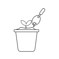 plant in pot with shovel icon over white background, line style, vector illustration