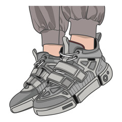 An energetic vector illustration featuring a collection of sporty sneakers, ideal for fitness enthusiasts and athletes seeking both style and functionality.	
