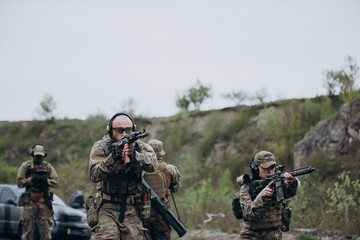 Ukrainian soldiers practicing attack skills