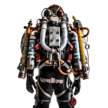 A man with a jet pack on his back