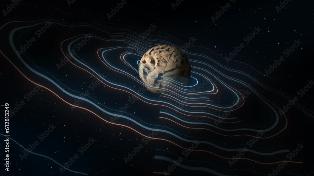 Poster abstract space planet with a round asteroid belt ring futuristic hi-tech on the background