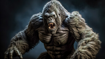 Fototapeta premium portrait of angry gorilla. a rare endangered species of animal. banner, made with Generative AI