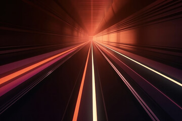 Bright lights in the tunnel, timelapse. AI generative.
