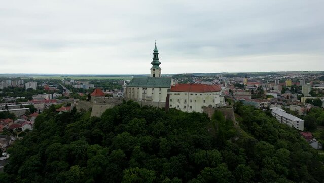 Architecture of a medieval castle in Nitra, Slovakia, drone footage, 4k