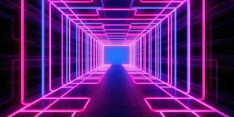 Fototapeta na wymiar abstract futuristic geometric tunnel portal with pink blue glowing neon moving high speed wave lines and bokeh lights. Data transfer concept Fantastic wallpaper, Ai Generative
