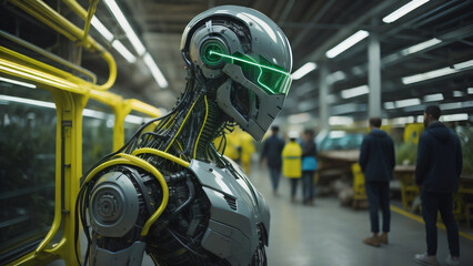 Fototapeta premium Future cyber security ai bank assistant , public cyborg worker generative ai