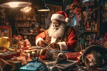 Obraz premium Ethnic santa claus with christmas gifts - Illustration created with generative ai
