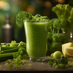 Green smoothie celery in glass healthy detox concept. Generative AI