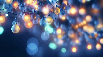 Obraz na płótnie Canvas Holiday Illumination: Christmas Garland with bokeh background. Generative AI