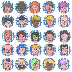 People avatar icons cartoon style. blue background patters Vector illustration characters for social media and networking, user profile, website and app design and development, user profile icons.