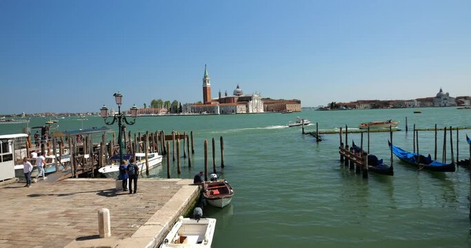 View from Riva degli Schiavoni on San Giorgio Maggiore, basilica in the classical Renaissance style, opposite the Piazzetta di San Marco in Venice, Italy.