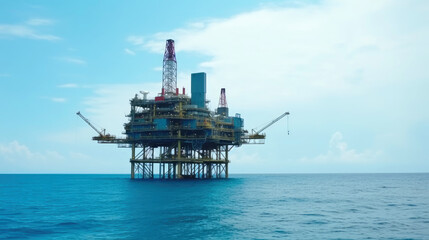 Large offshore drilling oil rig plant. Generative AI