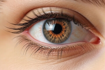 Fototapeta premium Closeup of a young female with brown eyes. Generative AI.