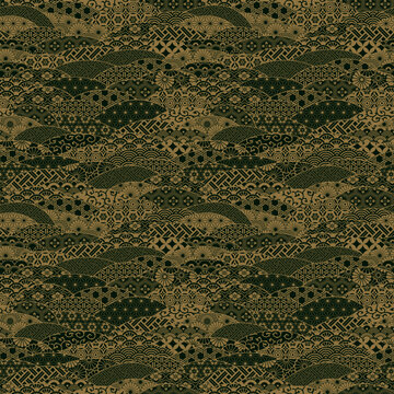 Gold traditional  Japanese fabric patchwork wallpaper vintage vector seamless  pattern