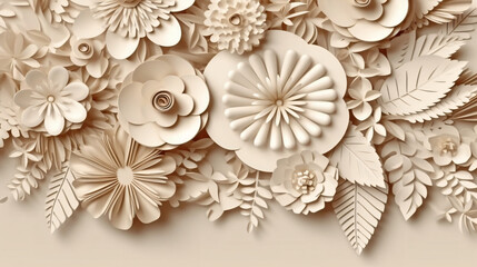 Fototapeta na wymiar Floral wallpaper in paper cut