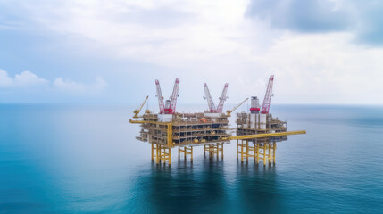 Large offshore drilling oil rig plant. Generative AI