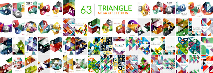 Fototapeta na wymiar Mega collection of triangle compositions. Backgrounds bundle for wallpaper, banner, background, landing page, wall art, invitation, prints, posters