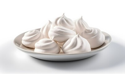 A plate of Swiss meringue cookies, light and airy confections with a crisp exterior. Generative AI