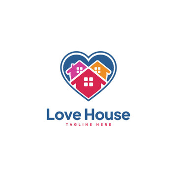 Colorful love house logo isolated on white background. the house and heart logo depicts protection and love.