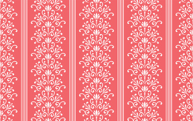 Floral pattern. Vintage wallpaper in the Baroque style. Seamless vector background. White and pink ornament for fabric, wallpaper, packaging. Ornate Damask flower ornament