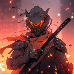 Illustration of a samurai cyberpunk