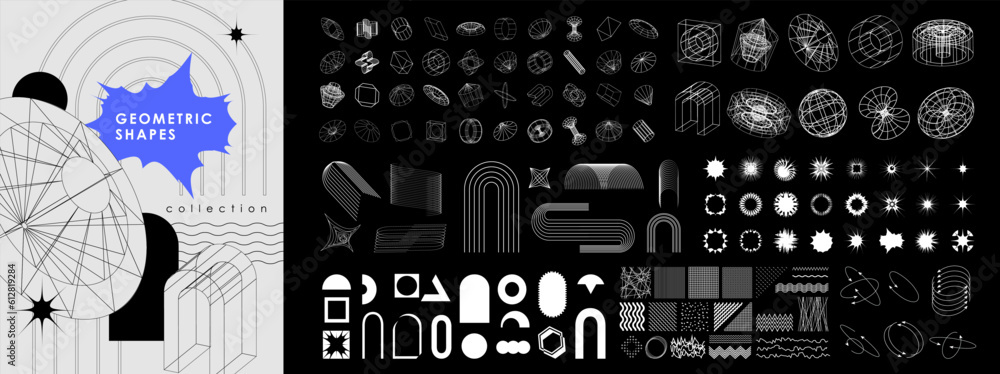 Wall mural trendy geometric design elements. simple shapes forms and frames inspired brutalism, abstract bauhau