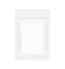 Realistic pouch bag mockup with hole and zip bag. Vector illustration isolated on white background. Front view. Can be use for template your design, presentation, promo, ad. EPS10. © realstockvector