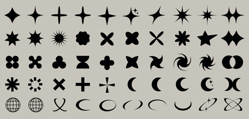 collection of Y2k elements. set Y2k. geometric brutalism forms sticker In Y2k style graphic design y2k pack Set of geometric shapes set of black and white icons