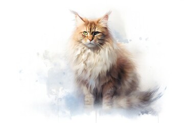 Fototapeta premium Fluffy white cat on white background Generative AI