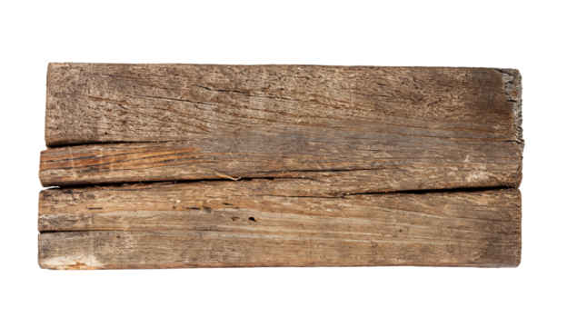 Old wooden board isolated on transparent background.