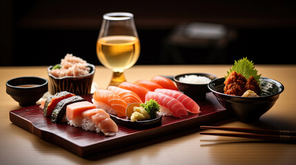Fototapeta na wymiar Japanese cuisine sushi and sashimi
