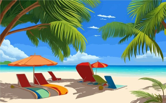 Summer Beach Tropical Scanery Vector